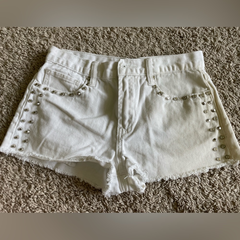 White Studded Jean Shorts W26